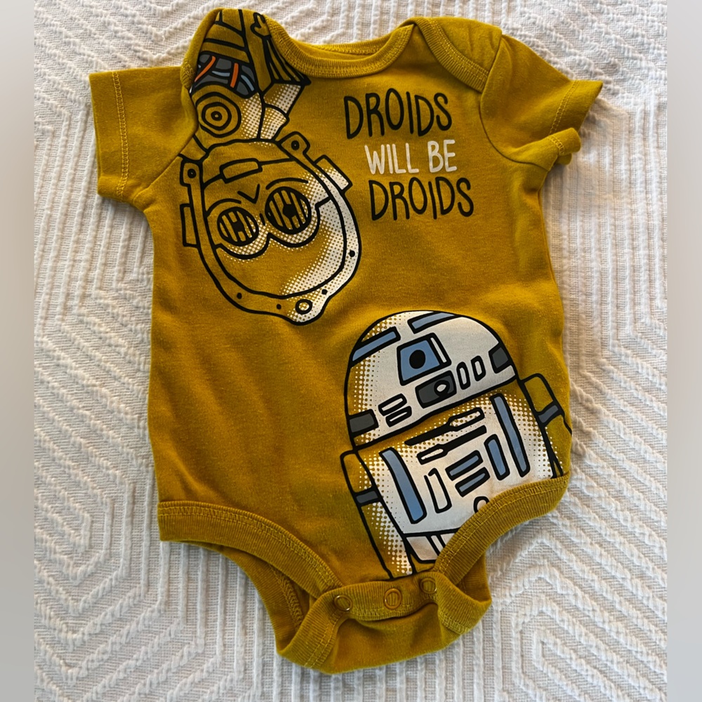 Star Wars Bentex Yellow Baby Onesie‎ 0-3 months Droids R2-D2 C-3PO EUC